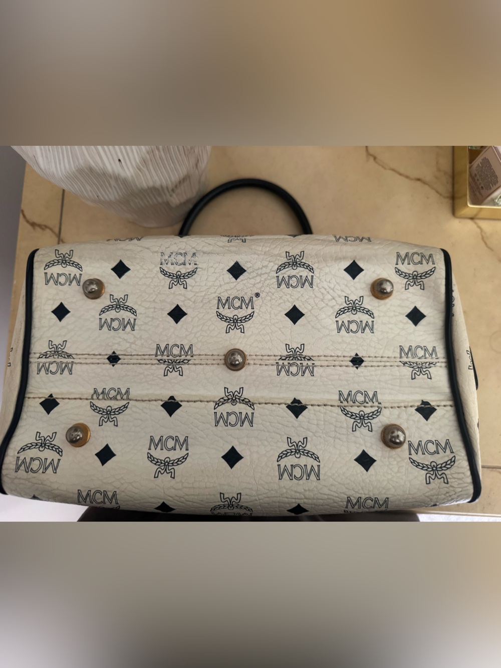 MCM VINTAGE VISETOS BOSTON CROSSBODY SATCHEL MONOGRAM P9381 W/CROSSBODY STRAP - Picture 9 of 17